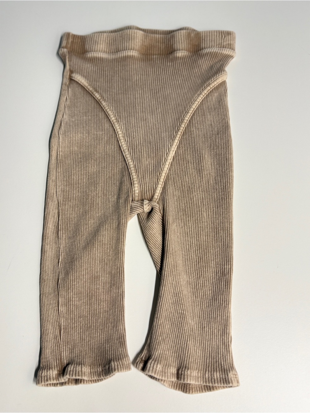 High-Rise Ribbed Bike Shorts — Neutral Beige